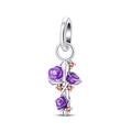 Détail d'un charm croix en argent avec roses violettes et pierres orange pour bracelet - Pendentif Croix Foi Sombre (PAC1485)