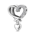 Detailed silver double heart charm with sparkling cubic zirconia for DIY bracelets - Sweet Intertwined Bead (PAC2030)