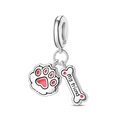 Dettaglio charm in argento S925 con zampa rosa e ciondolo a forma di osso inciso My Friend - Stile Zampa Carina (PAC2065)