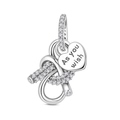 Close-up of silver infinity heart charm with white zircons and 'As you wish' engraving - Eternal As You Wish Pendant (PAC2033)