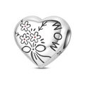 Detailed view of S925 sterling silver heart charm featuring MOM text and floral engraving - Mom Tribute Style (PAC2069)
