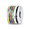 Macro shot of silver football bead with colorful enamel stripes and zircon star detail - Flag Safety Buckle (PAC1122)