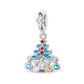 Detaillierter Weihnachtsbaum-Anhänger mit blauem Emaille und bunten Edelstein-Anhängern - Neon Weihnachtsbaum Charm (PAC2060)