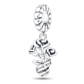 Abalorio de flores de plata para madre e hija con grabado Thank You Mom en la cinta - Charm de Ramo de Rosas de Gratitud (PAC406)