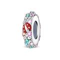Detailed silver bead charm with red ladybug and multi-colored gemstones for DIY bracelet - Colorful Beetle Spacer Bead (PAC2051)