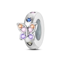 Close-up of silver butterfly charm with multicolored cubic zirconia and heart details - Colorful Butterfly Spacer Bead (PAC2052)