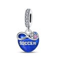 Blue glitter soccer heart charm with infinity symbol in sterling silver for bracelets - Soccer Lover (PAC1119)