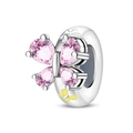 Detail of a silver charm featuring pink zircon butterfly and yellow enamel accents - Pink Crystal Butterfly Spacer Bead (PAC2053)