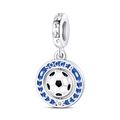 Detailed view of silver soccer charm with rotating ball and blue soccer enamel ring - Lucky Wheel Charm (PAC1125)