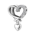 Silver double heart charm with sparkling cubic zirconia for DIY jewelry bracelets - Sweet Intertwined Bead (PAC2030)