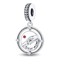 Colgante giratorio de plata con grabado Dear Mom y diseño de mano de bebé roja - Charm de Corazón Giratorio Querida Mamá (PAC405)
