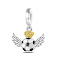 Soccer ball charm with golden crown and silver wings for DIY charm bracelets - Lucky Soccer Charm (PAC1126)