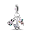 Detail of silver-plated guitar, Eiffel Tower, and floral umbrella charms with enamel - Paris Rain Tower Guitar Butterfly Umbrella (PAC1540)