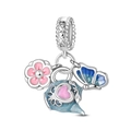 Baroque beaded charm with pink enamel flower, blue teapot and butterfly pendant - Garden Tea Party 3-Piece Set Pendant (PAC1573)