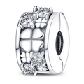 Detailed view of silver clover charm with sparkling cubic zirconia and hinge clasp - Clover Clip (PAC289)