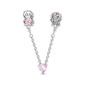 Safety chain charm with enamel boy and girl figures and a pink heart-shaped crystal - Sweet Couple Safety Chain (PAC2098)