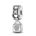 Charm in argento con ciondolo a lucchetto a cuore e pietre di zircone brillanti - Clip Lucchetto Cuore (PAC601)