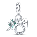 Silver pendant charm featuring green enamel clover, horseshoe, and Good Wishes heart - Horseshoe Clover Plain Set (W-PAC333)