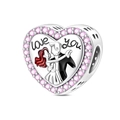 Close-up of heart charm with pink stones and dancing couple with Love You engraving - Love Tango (PAC2100)