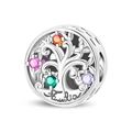 Macro detail of silver Tree of Life charm with colorful gems and Family engraving - Family Tree (PAC2112)