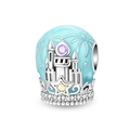 Macro shot of silver castle charm with blue enamel, purple gemstone and star detail - Dream Castle (PAC2123)