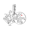 Macro detail of Home Sweet and Love Dad silver charms with a red enamel heart on a bead - Home Sweet Home (PAC2125)