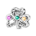 Macro detail of silver heart charm with Family Best Ever engraving and colorful gemstones - Family Best Ever Clover (PAC2126)