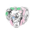 Macro detail of heart-shaped silver charm with mother and child mouse enamel design - Happy Kangaroo (PAC2127)