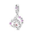 Macro shot of silver mother and child heart charm with pink gems and red enamel - Motherly Love Forever (PAC2128)