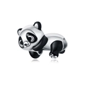 Macro view of 3D panda animal charm with polished silver finish and black enamel - Cute Panda Style (OTC1055)