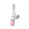 Silver pill charm with pink glitter, Heal Me engraving and DNA Hope pendant - Pink Pill Pendant (PAC1945)