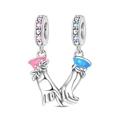 Detail of S925 silver pink and blue enamel pinky swear charms with heart engravings - Holding Hands Charm (PAC2171)
