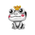 Detailed view of frog charm with golden crown and pink enamel for DIY bracelets - Frog Prince Style (OTC1392)