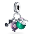 Charm de verano en plata con gafas, sombrero púrpura y cóctel de coco para pulseras - Charm de Esmalte Goteado (PAC171)