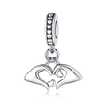 Detailed view of a silver heart-shaped hand gesture charm with polished finish for DIY bracelets - Heart Gesture Pendant (OTC1047)