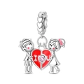 Macro shot of silver cartoon couple charm with red heart and I Love You engraving - Couple Heart Charm (PAC2172)