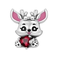 Detailed view of cartoon elk charm with red heart crystal and pink enamel accents - Deer with Heart Style (OTC1630)