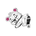 Macro view of silver bear charm bead with pink ears and black enamel detail for bracelets - Sleeping Bear Style (OTC1639)