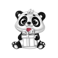 Detailed view of silver panda charm with red heart and gift box for DIY bracelets - Panda with Gift Style (OTC1646)