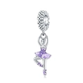 Detailed view of ballerina charm with purple glitter enamel and silver finish - Purple Ballet Dancer Pendant (OTC1146)