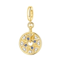 Close-up of golden octagonal star charm with blue and white crystals for bracelets - Rotating Inlaid Star Disk Pendant (OTC1376)