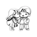 Detailed view of silver-plated kissing boy and girl charm with polished finish - Childhood Sweethearts Charm (OTC1192)