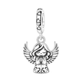 Detailed macro view of silver angel charm with vintage textures and zircon heart bale - Angel Girl Pendant (OTC1210)