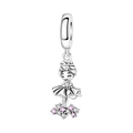 Detailed silver charm featuring a cartoon ballerina girl with pink cubic zirconia base - Starry Dancer Pendant (OTC1216)