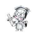 Silver graduation boy charm wearing academic cap and gown with a cubic zirconia scroll - Graduation Boy Charm (OTC1234)
