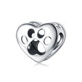 Macro shot of silver heart charm bead featuring hollowed-out paw print patterns for bracelets - Hollow Paw Print Bead (OTC1062)