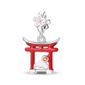 Silver Torii gate charm with cherry blossom and Mount Fuji enamel detail - Japan Sights Style Pendant (PAC2004)