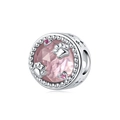 Macro shot of silver pet paw charm with pink faceted crystal and hollow star details - Pink Paw Style (OTC1156)