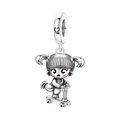 Silver girl on scooter charm bead with pink accents and heart crystal pendant for bracelets - Skater Girl Riding Scooter Pendant (OTC1297)