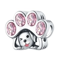 Dettaglio charm zampa in argento con pietre rosa e testa di cane per bracciali stile Pandora - Perlina Zampa di Cane Traforata con Pietra (OTC1184)